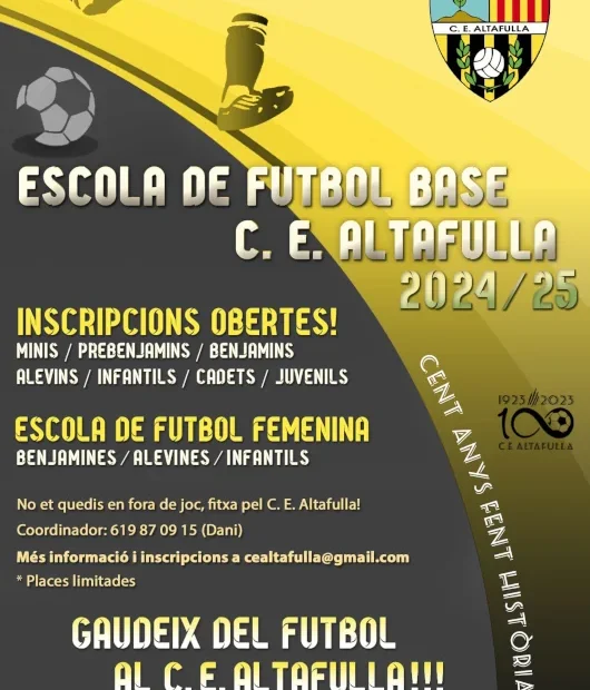 Inscripcions escola futbol base CE Altafulla 24/25 obertes